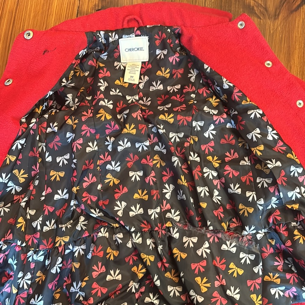 Little girls Red wool Ruffle coat - Picture 5 of 8